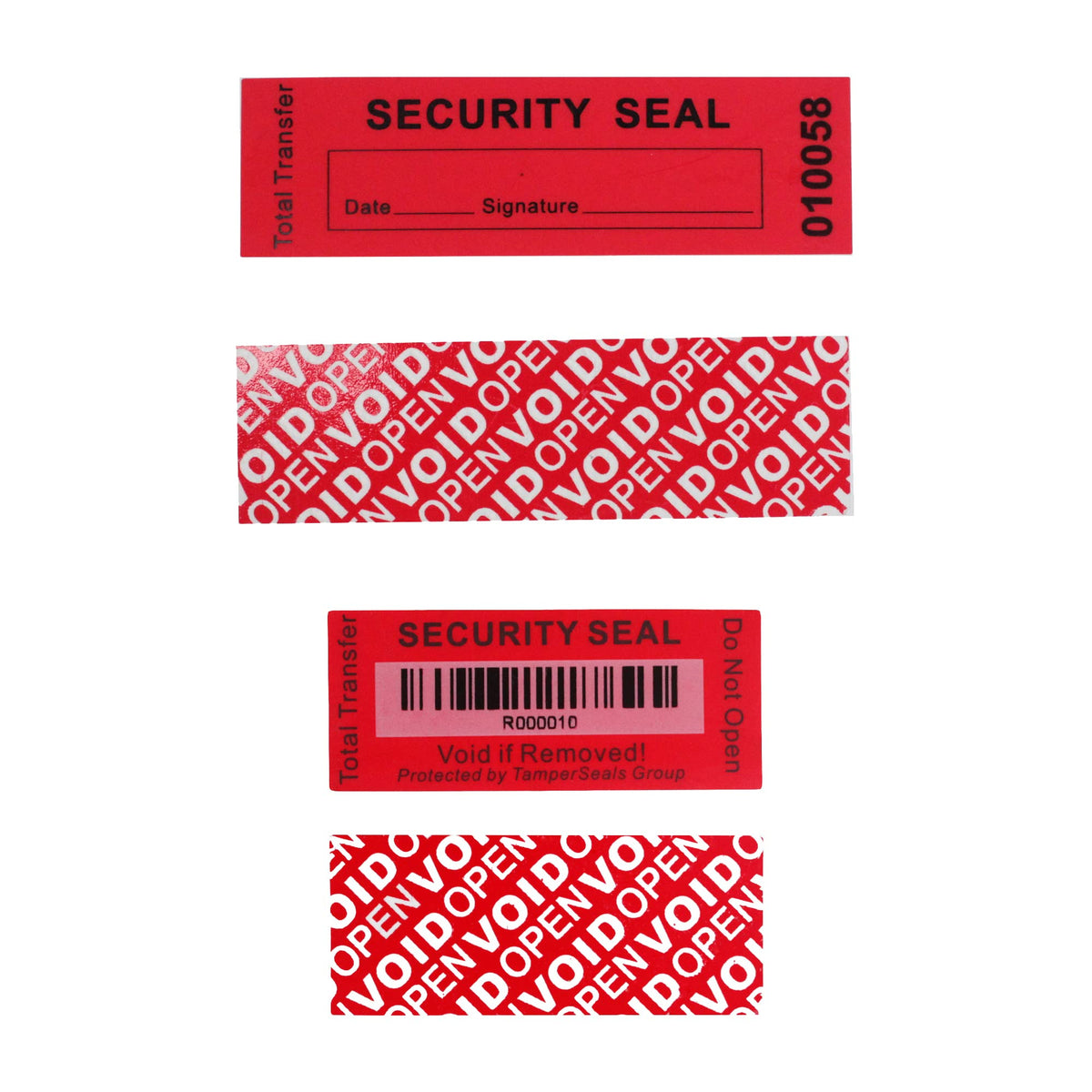 Bundled for 100pcs x 1" x 3.35" Red Security Void Labels & 100pcs x 25mm x 60mm Red Total Transfer Tamper Evident Labels