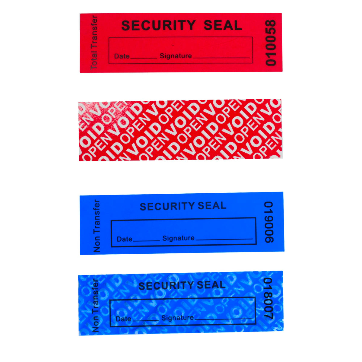 Bundled for 100pcs x 1" x 3.35" Red Total Transfer & Blue Non Transfer Tamper Proof Stickers
