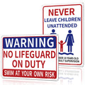 14x10″ Pool Safety Signs, Pool Signs for Outside, 2 Pack, PSP-2302 NoLifeguard & AttendChildren