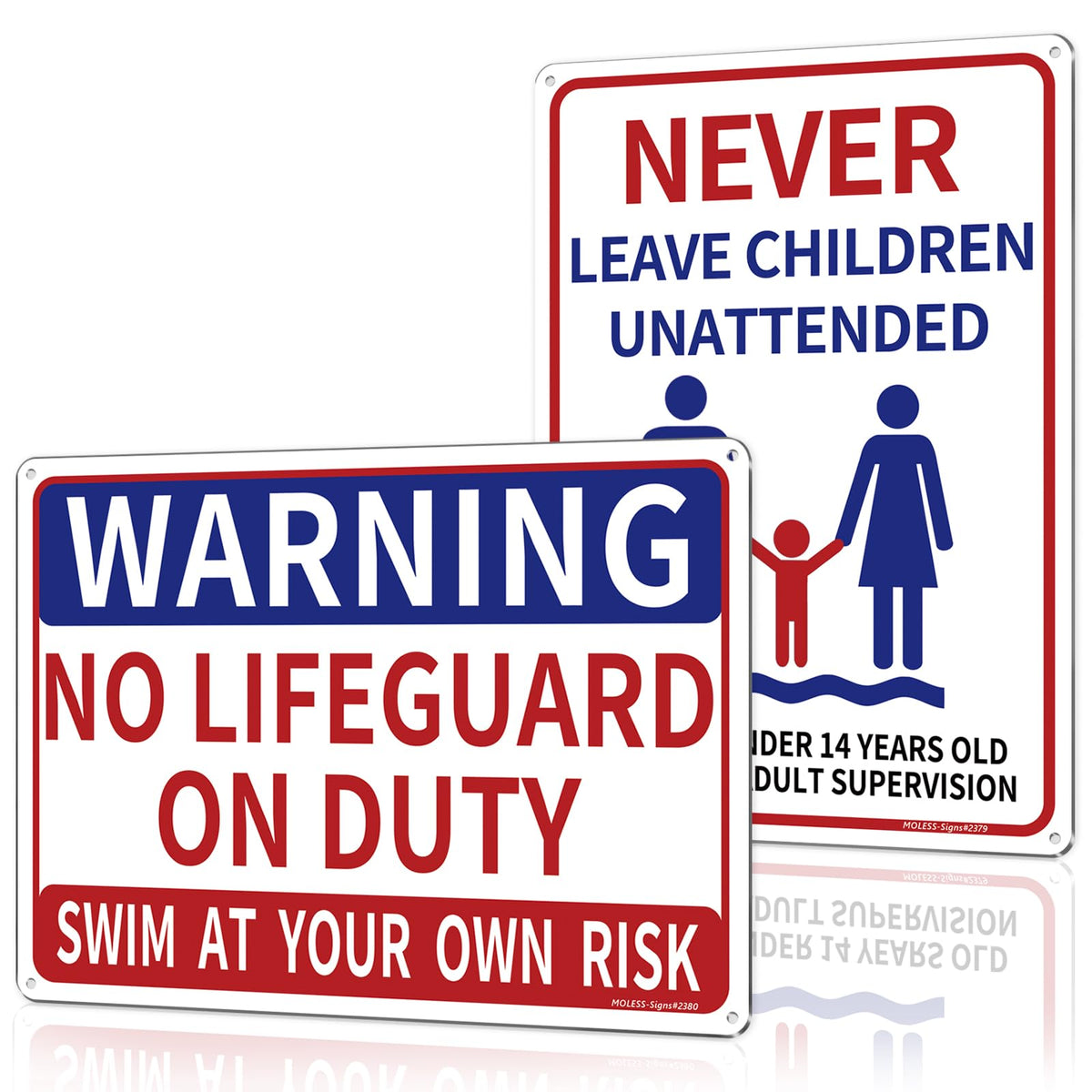 14x10″ Pool Safety Signs, Pool Signs for Outside, 2 Pack, PSP-2302 NoLifeguard & AttendChildren