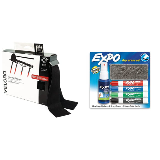 Heavy Duty Tape Bundle with Low Odor Dry Erase Markers (6 Count) | Strong Adhesive Hold