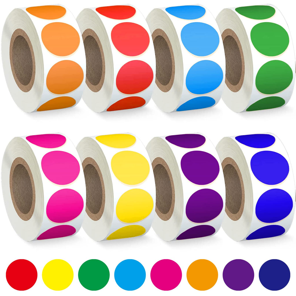 4000 Pcs Colored Dot Stickers, 8 Color Coding Circle Labels, 3/4" Round Dot