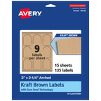 Avery® Kraft Brown Arched Labels, Sure Feed® Technology, 3" x 2.25", 135 Kraft Brown Labels, Print-to-The-Edge, Laser/Inkjet Printable 135 labels