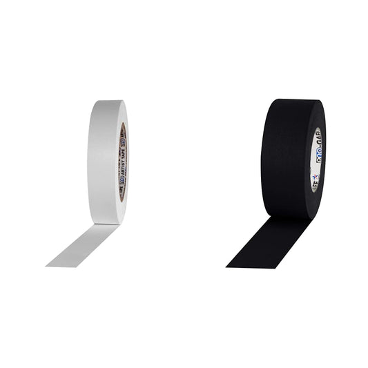 ProTapes Artist Tape Flatback Printable Paper Board or Console Tape, 60 yds Length x 1" Width, White (Pack of 1) & Pro Gaffer Gaffers Tape, 2 in x 55 yd, Black
