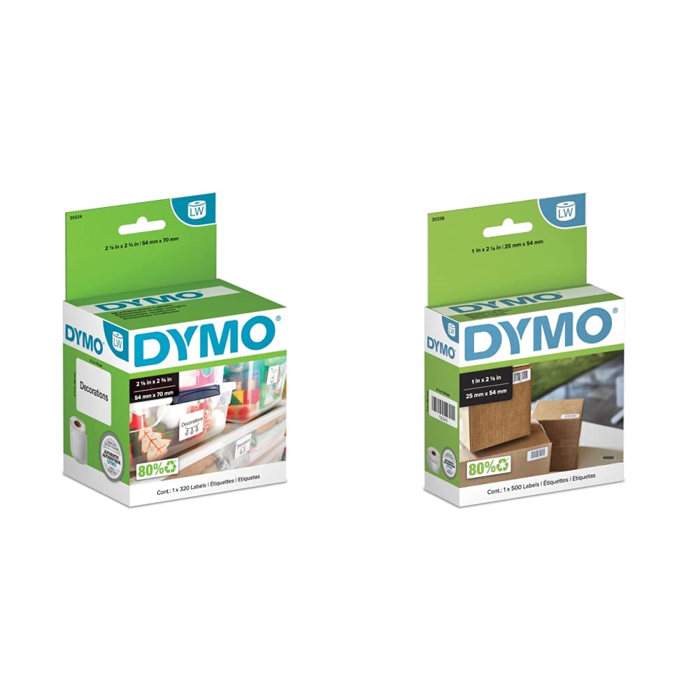 DYMO Authentic LW Large Multi-Purpose Labels for LabelWriter Label Printers & LW Multi-Purpose Labels for LabelWriter Label Printers, White, 1'' x 2-1/8'', 1 roll of 500 (30336)