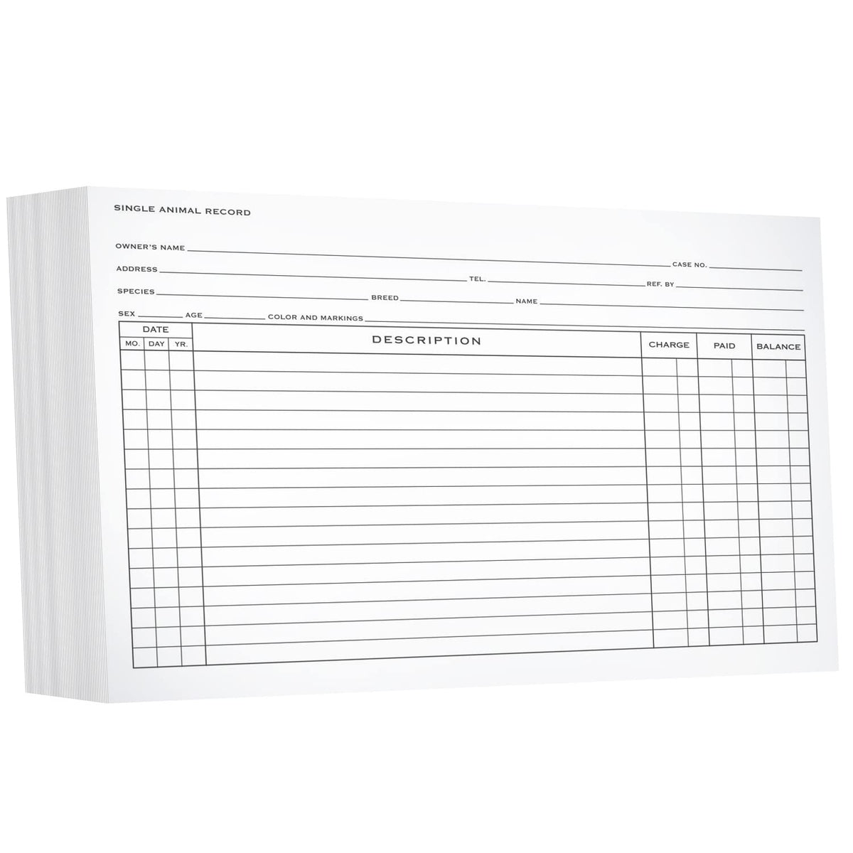 NextDayLabels Single Animal Exam Record Cards 8x5 Horizontal - 100 Pack