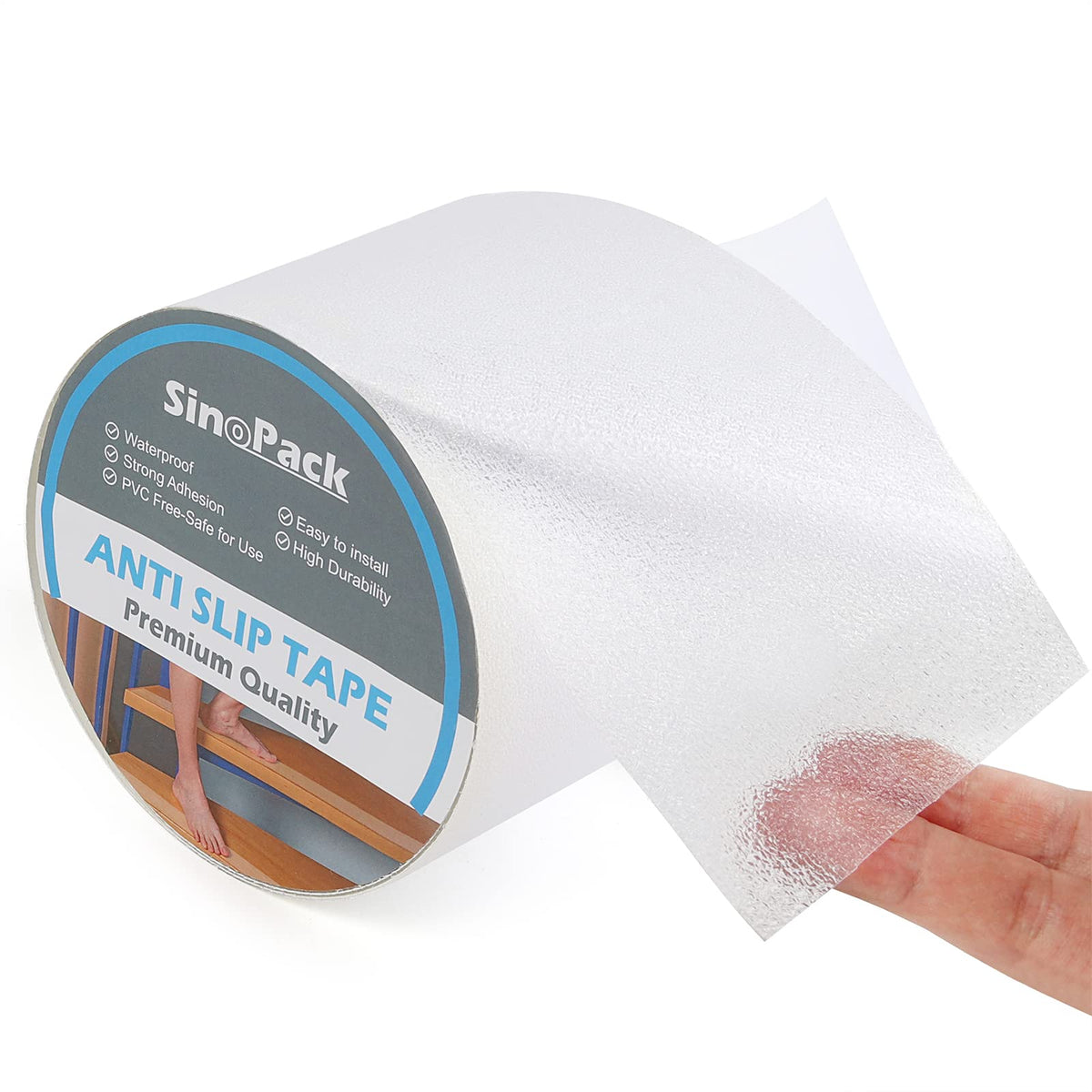 Clear Non Skid Tape 4Inch x 30FT Grip Tape Heavy Duty Waterproof Non Slip Roll Easy to Cut Waterproof for Stairs Safety Non Skid, Comfortable for Bare Foot Clear