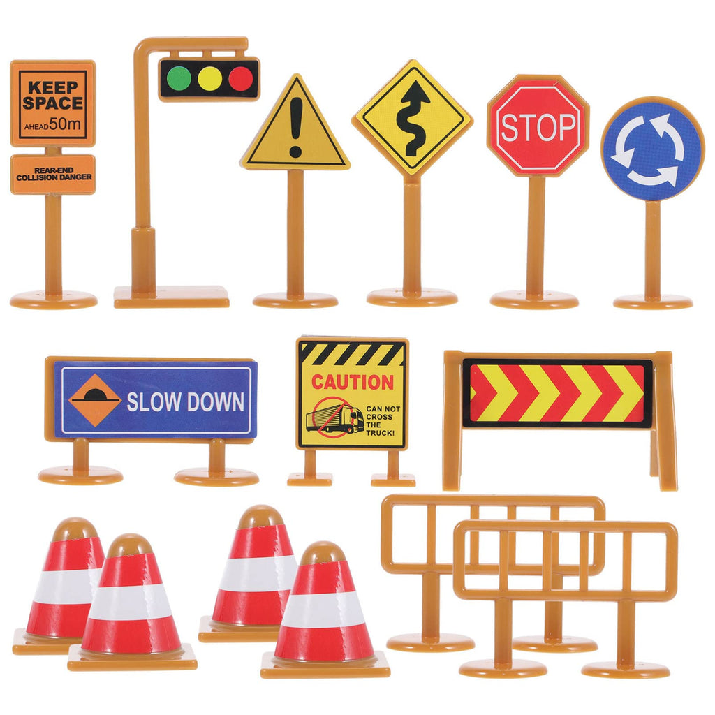 iplusmile Kids Traffic Signs Playset: 30pcs Street Traffic Cone Barricade Signs Crosswalk Signal Educational Mini Toys for Boys Girls, Ages 3+