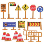 iplusmile Kids Traffic Signs Playset: 30pcs Street Traffic Cone Barricade Signs Crosswalk Signal Educational Mini Toys for Boys Girls, Ages 3+