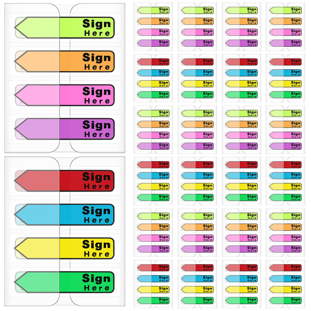 Tatuo 2400 Pcs Sign Here Arrow Tabs Self-Stick Flags 8 Colors, Sign Here