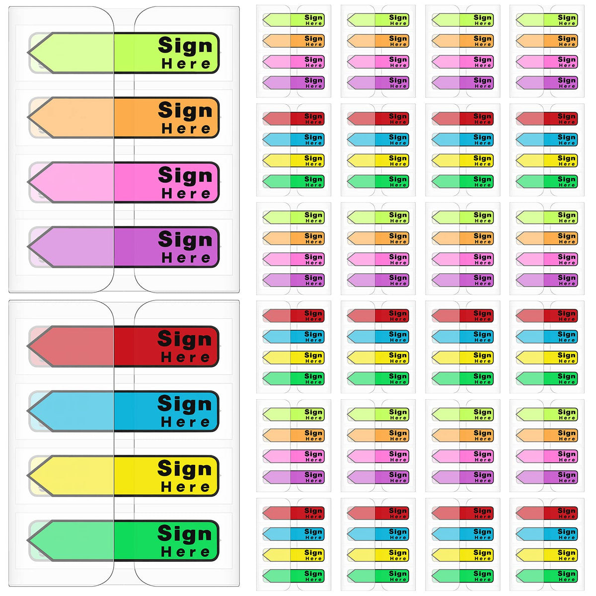 Tatuo 2400 Pcs Sign Here Arrow Tabs Self-Stick Flags 8 Colors, Sign Here