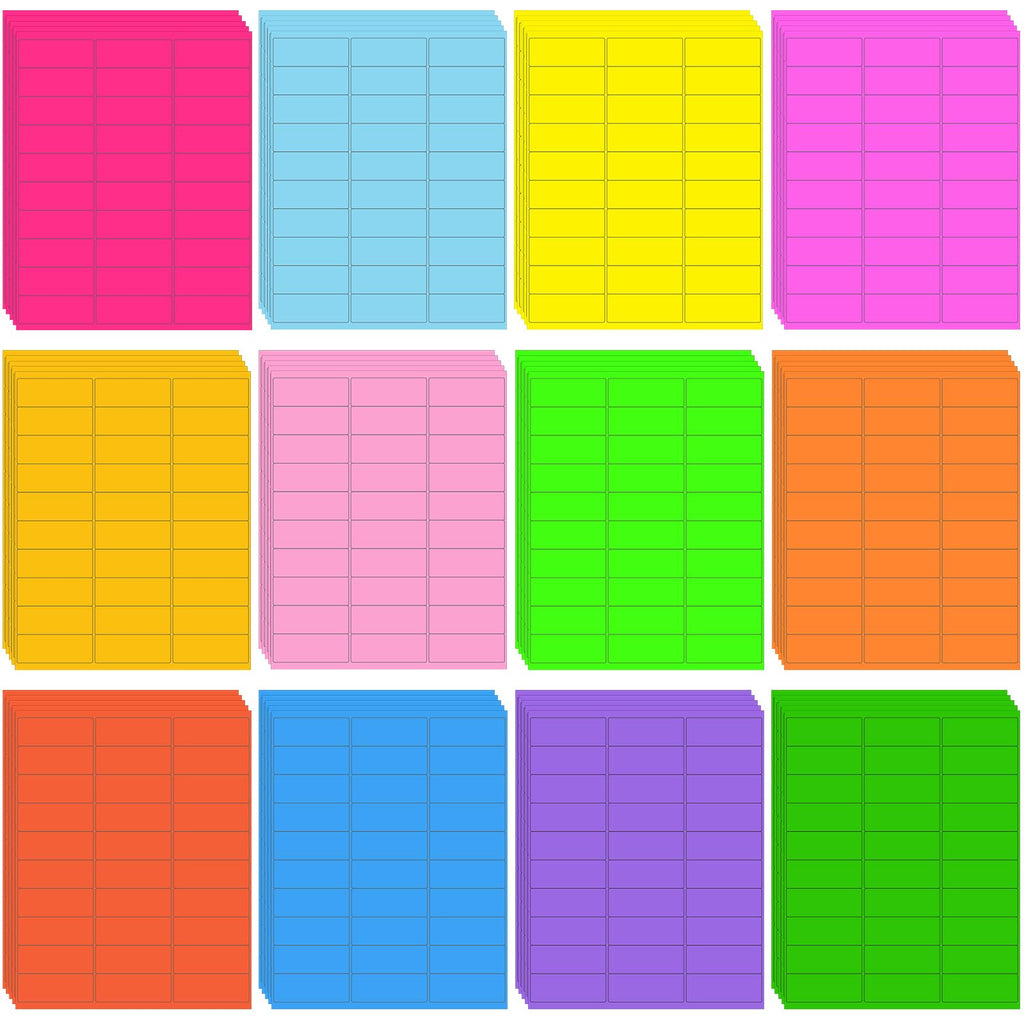Geyee 1800 Pcs Neon Colored Address Label 1''x2-5/8'' Printable, Multicolor