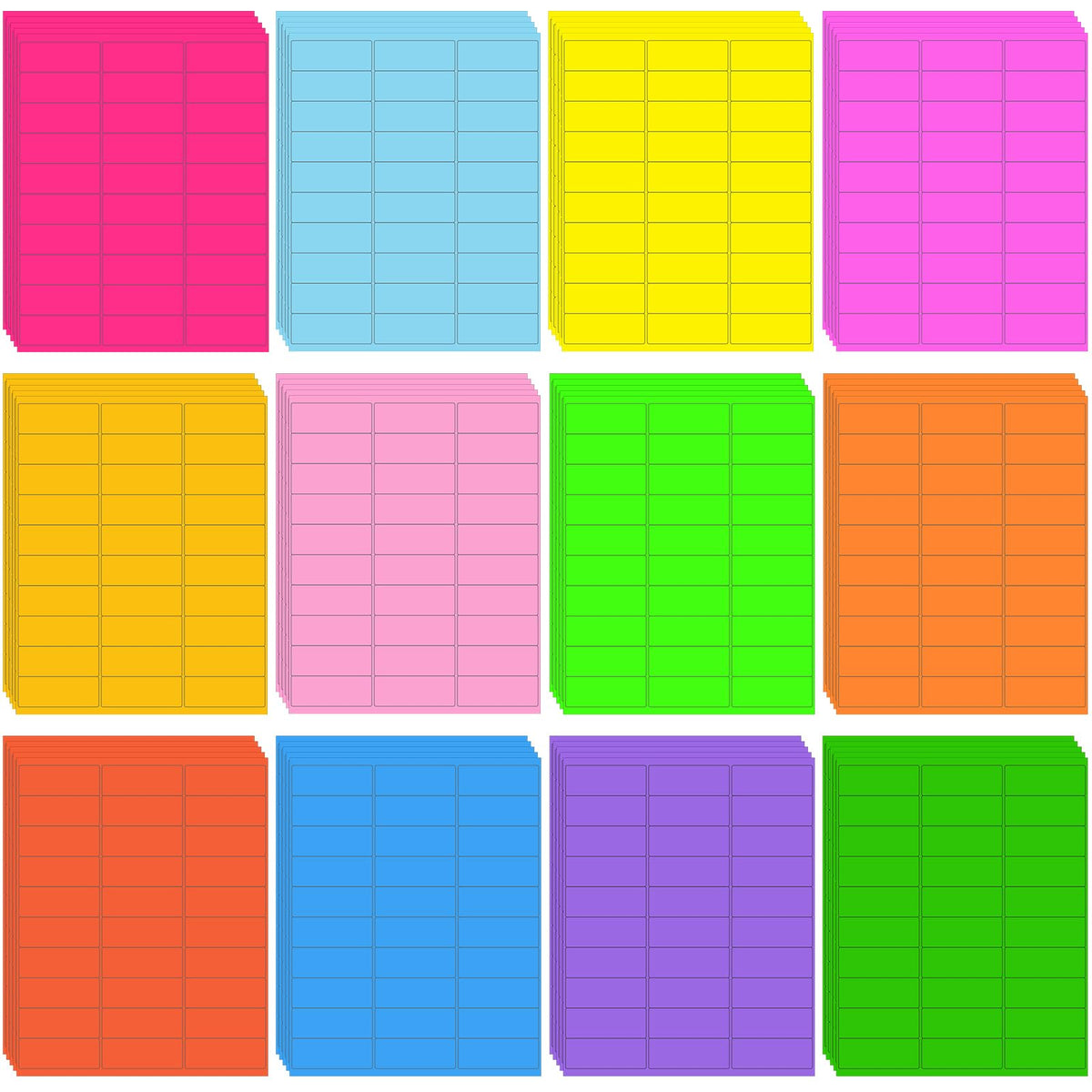 Geyee 1800 Pcs Neon Colored Address Label 1''x2-5/8'' Printable, Multicolor