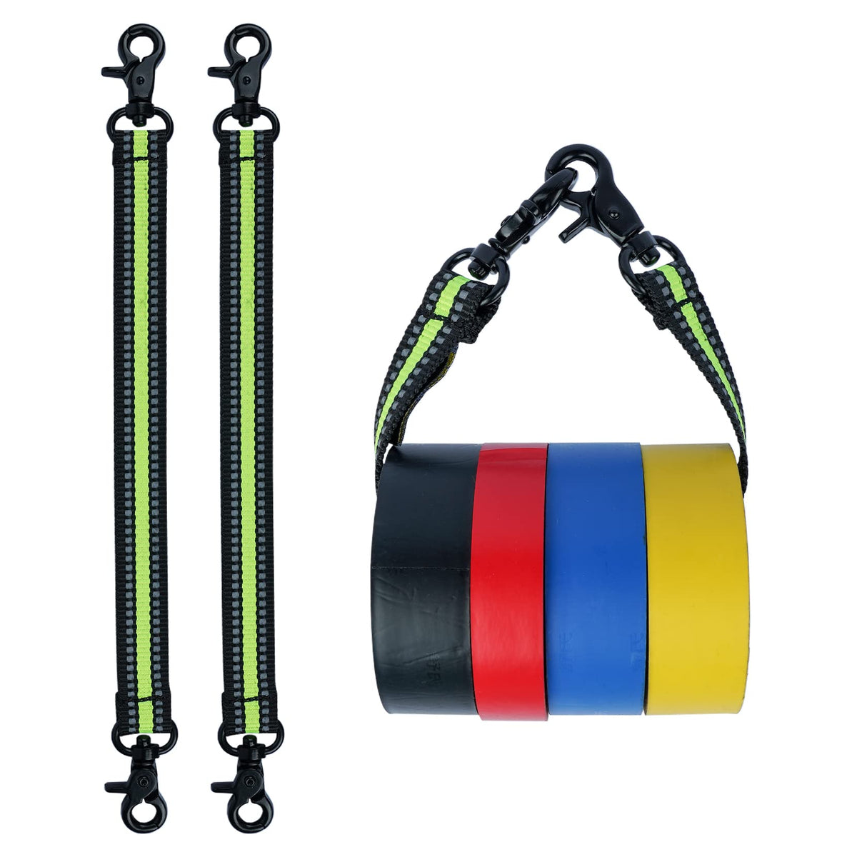 MELOTOUGH Tape Thong Electrical Tape Holder with Snap Hooks Electrician Tape Strap for Tool Belt, Tool Pouch(Lime 2pcs) 2 packs Reflective Green 2pcs