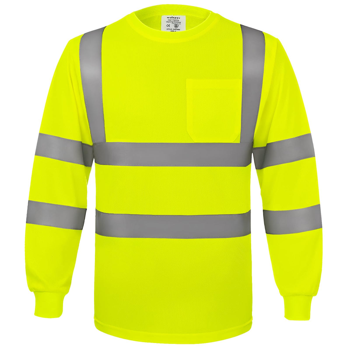 wefeyuv Safety Shirt Long Sleeve High Visibility Reflective Breathable T Shirt for Work Warehouse Construction Class 3 X-Large Yellow