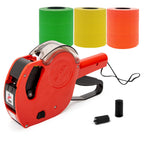 Motex Genuine MX-5500NEW 1 Line 8 Digits Price Tag Gun Kit - Includes 10,000 Blank Labels (White + Red + Yellow + Green) and 1 Pre-Loaded Inker with 1 Ink Refill Red Kit - 3 Red + 3 Yellow + 3 Green Rolls