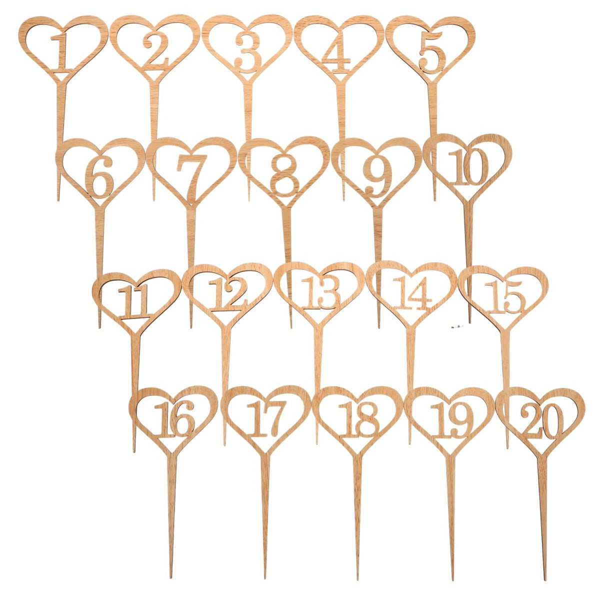 TENDYCOCO Wedding Table Numbers 1-20 Heart Shape Wooden Stick Sign Cards for Reception Seating Flower Arrangement Centerpiece DIY Crafts Party Table Number Sticks