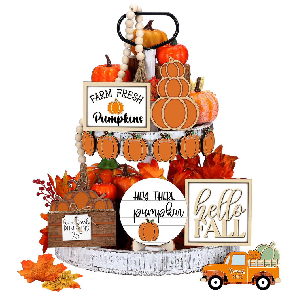 Maitys 14 Pcs Fall Tiered Tray Decoration Set Autumn Decor,Warm Style Warm Style