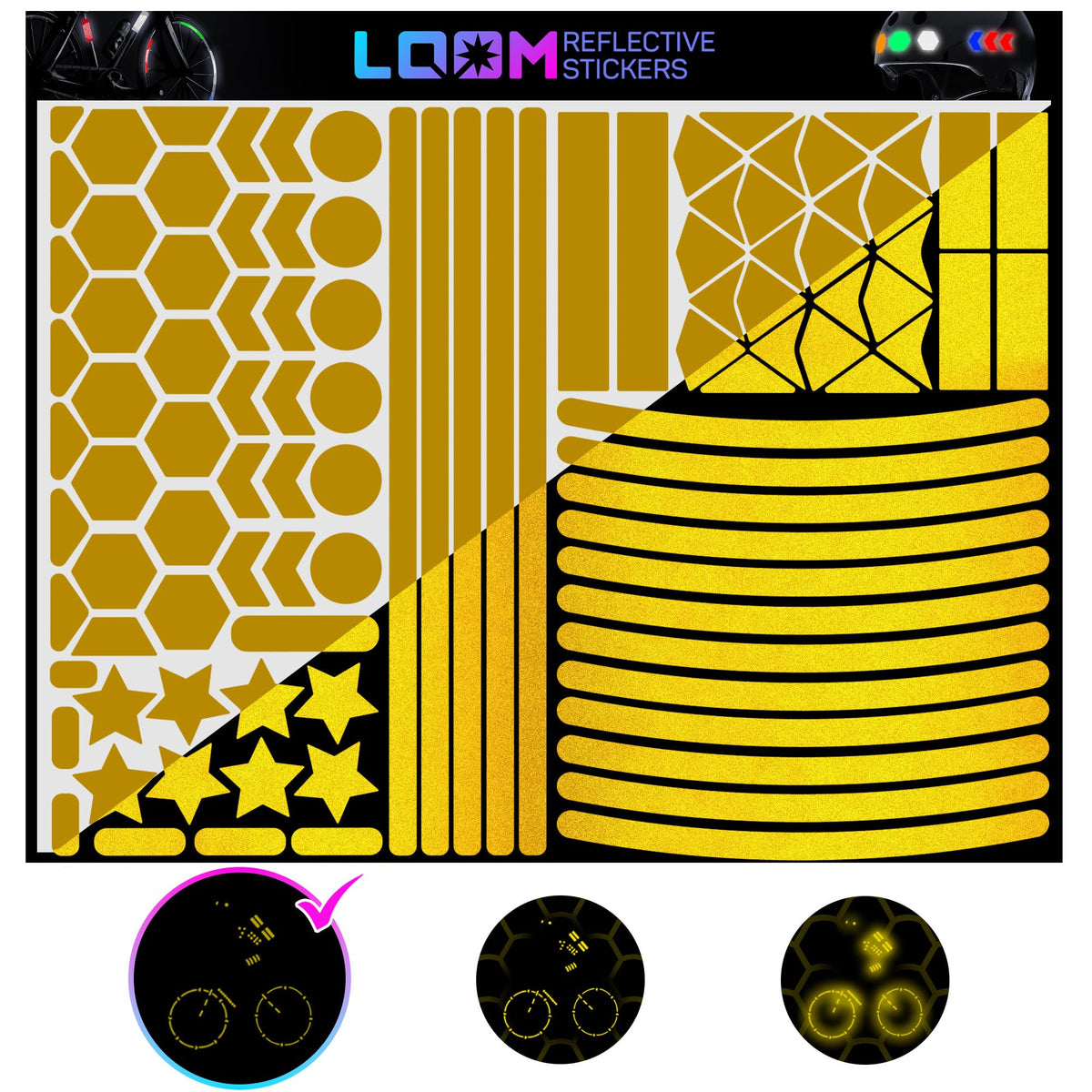 LOOM® Mega Reflective Stickers for Bikes & Helmets | 101pc | Yellow
