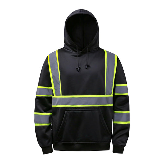 High visibility Hoodie for Men,Class3 Hi Vis Hoodie Pullover，Reflective Hooded Hood,Construction work Safety Sweatshirt with Large front Pocket for Men/Women BLACK,Medium Black01 Medium
