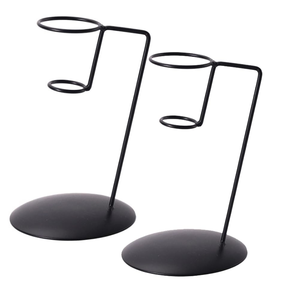 luzen 2Pcs Iron Metal Ice Cream Cone Rack Holder Single Ice Cream Cone Serving Treats Stand with Round Base French Fries Display Stand for Kitchen Bar Restaurant Party Supplies, Black