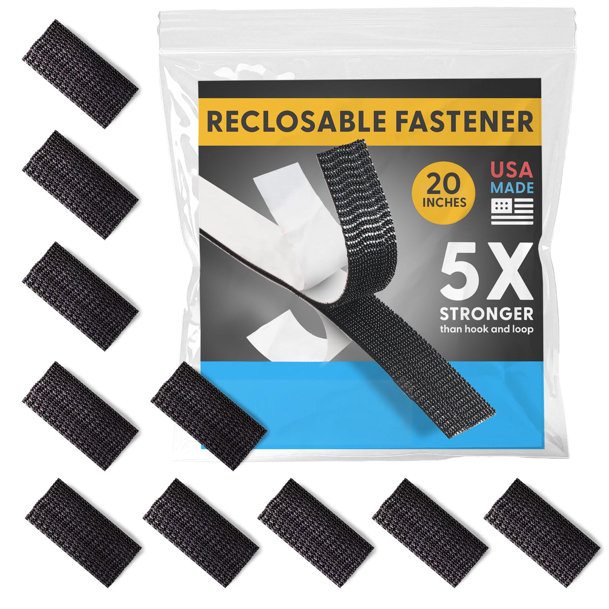 Industrial Strength - Black Indoor/Outdoor Adhesive Mounting Tape - Self Mating Reclosable Fastener Compatible with 3M SJ3550 / SJ3560 Dual Lock 20 INCH