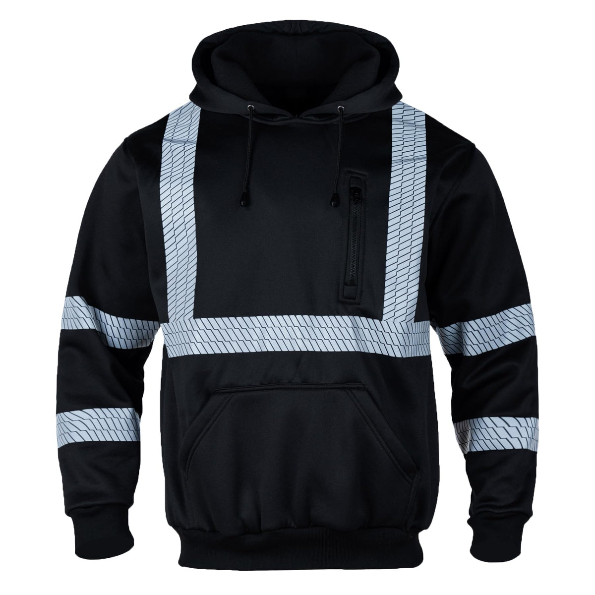 FONIRRA Hi Vis Hoodie for Men Reflective ANSI Class 3 Safety Sweatshirts High Visibility Construction Work Winter Pullover Black X-Large
