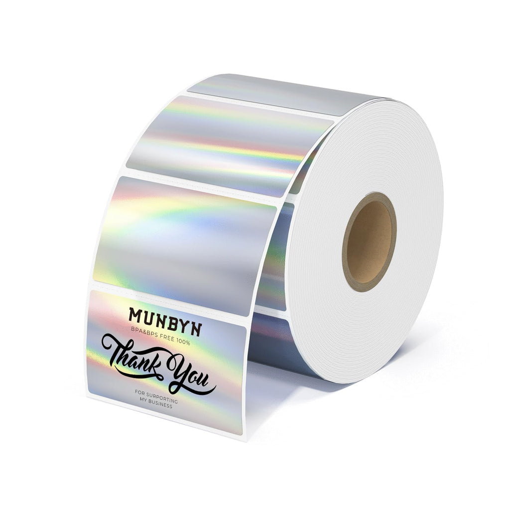 MUNBYN 2.25x1.25 Holographic Thermal Labels, 400 Sheets/1 Roll, Silver 2.25"X1.25" Holographic Silver