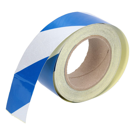 Safety Warning Stripe Tape, 2In x 98Ft High Visibility Barricade Adhesive Tape Blue & White Strong Grip Abrasive for Floor Walls Pipes 1Pc