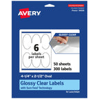 Avery® Glossy Clear Oval Labels, Sure Feed® Technology, 4.25" x 2.5", 300 Glossy Clear Labels, Laser/Inkjet Printable 300 labels
