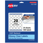 Avery® Glossy Clear Starburst Labels, Sure Feed® Technology, 1.75", 500 Glossy Clear Labels, Print-to-The-Edge, Laser/Inkjet Printable 500 labels
