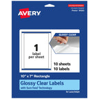 Avery® Glossy Clear Rectangle Labels, Sure Feed® Technology, 10" x 7", 10 Glossy Clear Labels, Laser/Inkjet Printable 10 labels