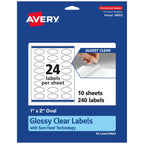 Avery® Glossy Clear Oval Labels, Sure Feed® Technology, 1" x 2", 240 Glossy Clear Labels, Print-to-The-Edge, Laser/Inkjet Printable 240 labels
