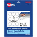 Avery® Glossy Clear Round Scalloped Labels, Sure Feed® Technology, 2.5" Diameter, 225 Glossy Clear Labels, Print-to-The-Edge, Laser/Inkjet Printable 225 labels