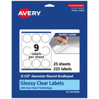 Avery® Glossy Clear Round Scalloped Labels, Sure Feed® Technology, 2.5" Diameter, 225 Glossy Clear Labels, Print-to-The-Edge, Laser/Inkjet Printable 225 labels