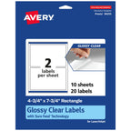 Avery® Glossy Clear Rectangle Labels, Sure Feed® Technology, 4.75" x 7.75", 20 Glossy Clear Labels, Print-to-The-Edge, Laser/Inkjet Printable 20 labels