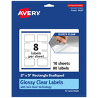 Avery® Glossy Clear Rectangle Scalloped Labels, Sure Feed® Technology, 2" x 3", 80 Glossy Clear Labels, Print-to-The-Edge, Laser/Inkjet Printable 80 labels