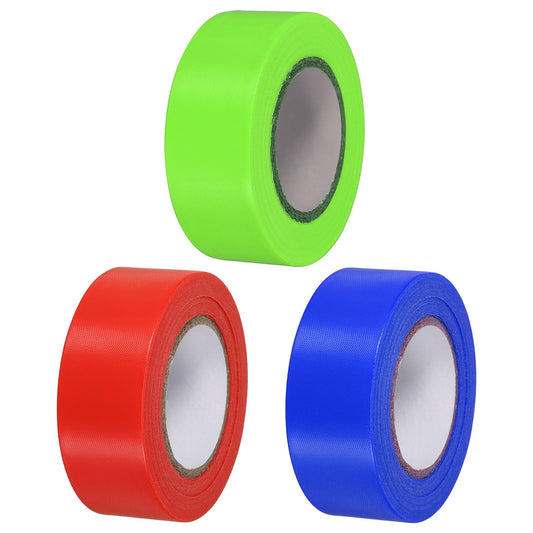 PATIKIL Flagging Tape 1" x98' Assorted Color, 3 Pack PVC Non-Adhesive Neon Marking Tape for Tree Survey Boundaries Outdoor Trail, Red, Blue, Green Red Blue Green