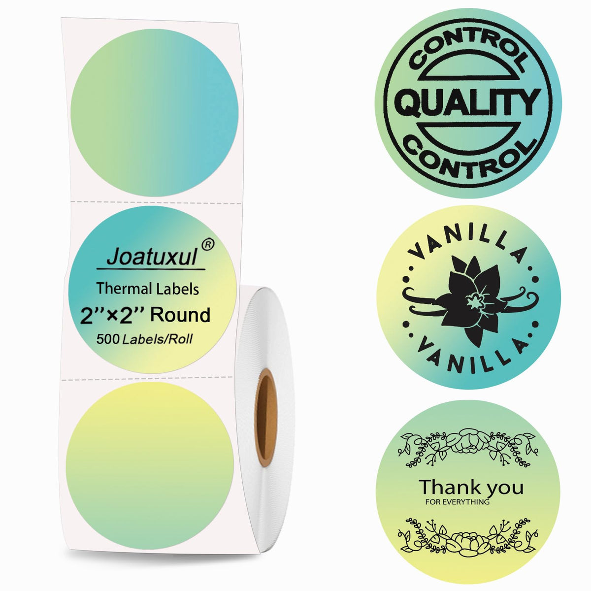 2 inch Round Thermal Labels, Thermal Printer Labels Sticker use for Barcode, Shipping, Customized, Circle Direct Thermal Stickers 500 PCS/1 Roll, Gradient Green Magic Forest 2''×2''(Round)