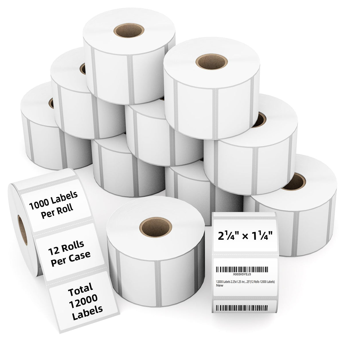 2.25" x 1.25" 3-Proof White Direct Thermal Labels for Zebra ZD410 ZD411 LP2824 ZD421 ZD420 GK420D, 12 Rolls 12000 Pcs 2-1/4x1-1/4 Barcode Return Address Labels Used with Rollo MUNBYN 2.25"x1.25"-12000 Labels