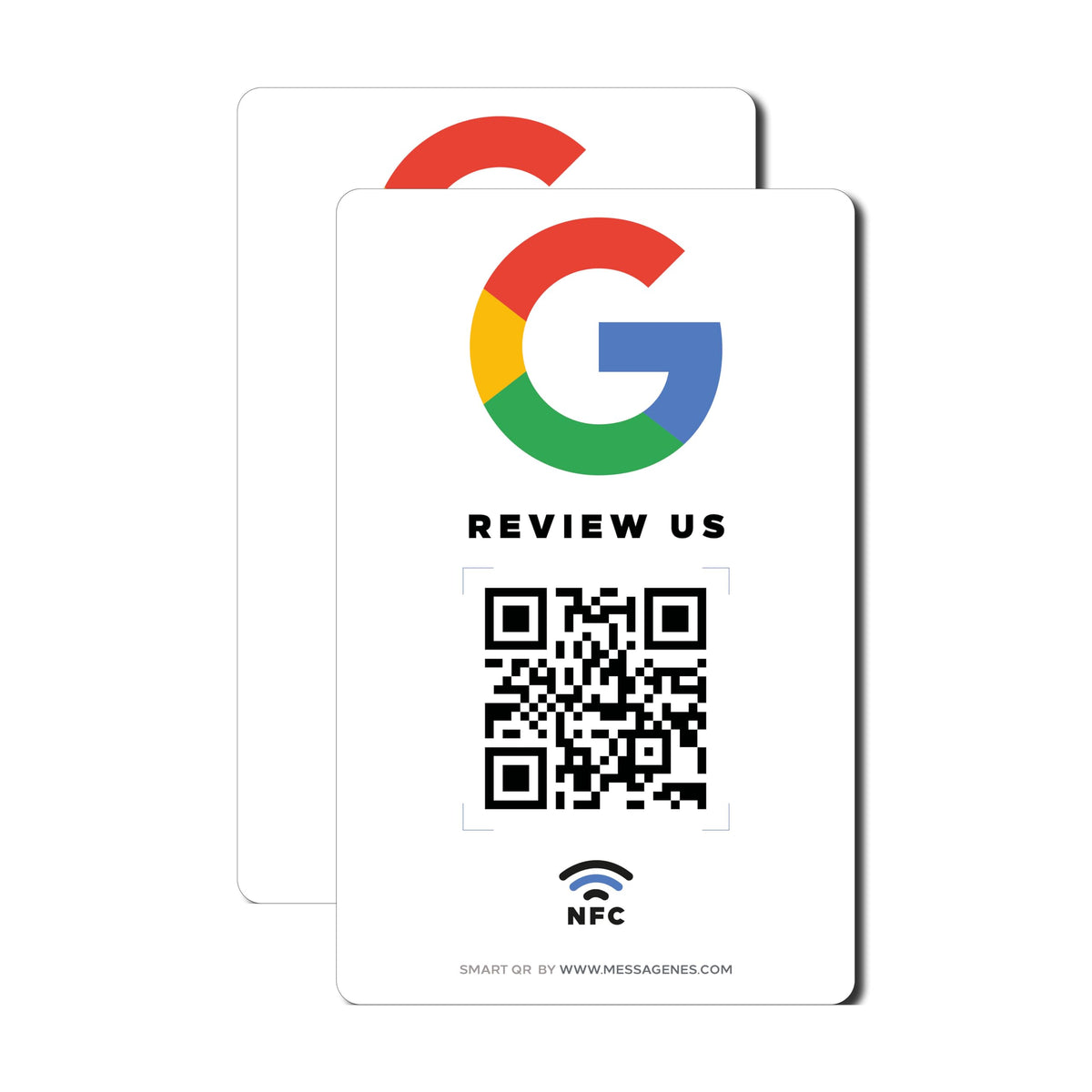 MESSAGENES | Review Us on Google QR Code Stickers | Reusable Smart QR Code and NFC | Pack 2 Rectangular Units | Easy Reviews | Modify Link Whenever You Want | Google Decal for Business White 2 Stickers