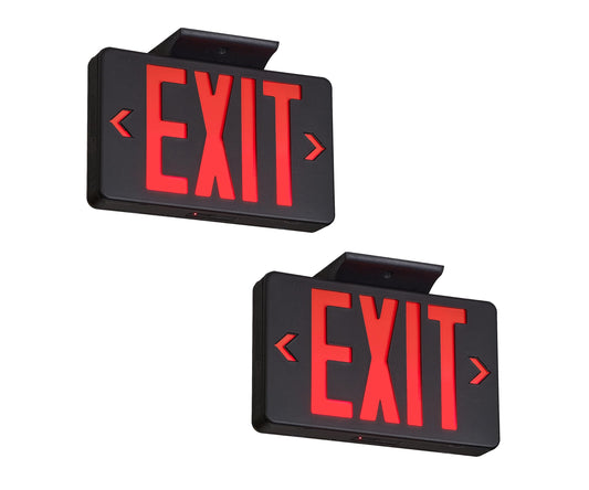 GZRUIYANG Red Exit Sign With Black Housing, LED Emergency Light With Battery Backup, UL Listed, AC 120/277V, Commercial Lights for Business - 2 Pack Black Housing Red Letter