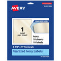 Avery® Pearlized Ivory Rectangle Labels, 8.5" x 11", 10 Pearlized Ivory Labels, Laser/Inkjet Printable 10 labels