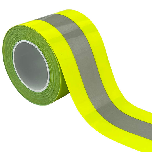 High Visibility Reflective Heat Transfer Vinyl Iron On Tape for Clothing 2in x 5yd (Fluorescent Yellow/Silver) Fluorescent yellow/silver