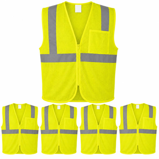 ATERET Reflective High Visibility Safety Vest, Class 2 Type R, 5 Pack I Compliance with ANSI/ISEA 107-2015 3X-Large Hi-vis Green