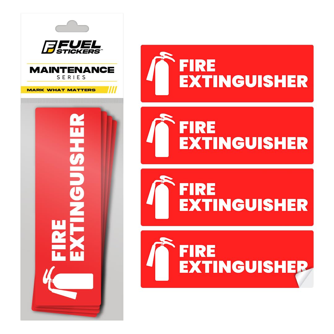 Fire Extinguisher Sticker for Business - Office, Commercial, Landlord (Short Term Rental) - High Visibility Fire Extinguisher Sign for Safety and Compliance. Size 6" x 2", 20 Labels Red