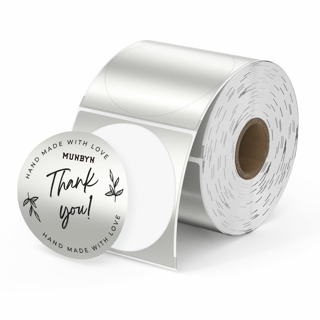 MUNBYN 2" Round Holographic Thermal Labels, 400 Sheets/1 Roll 2" Silver