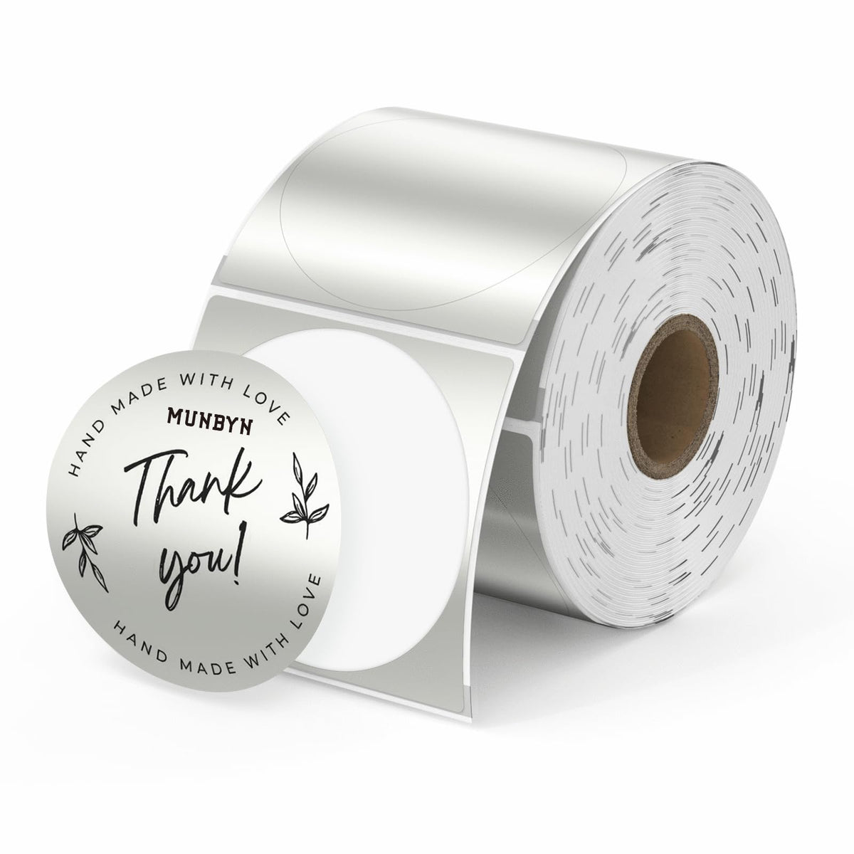MUNBYN 2" Round Holographic Thermal Labels, 400 Sheets/1 Roll 2" Silver