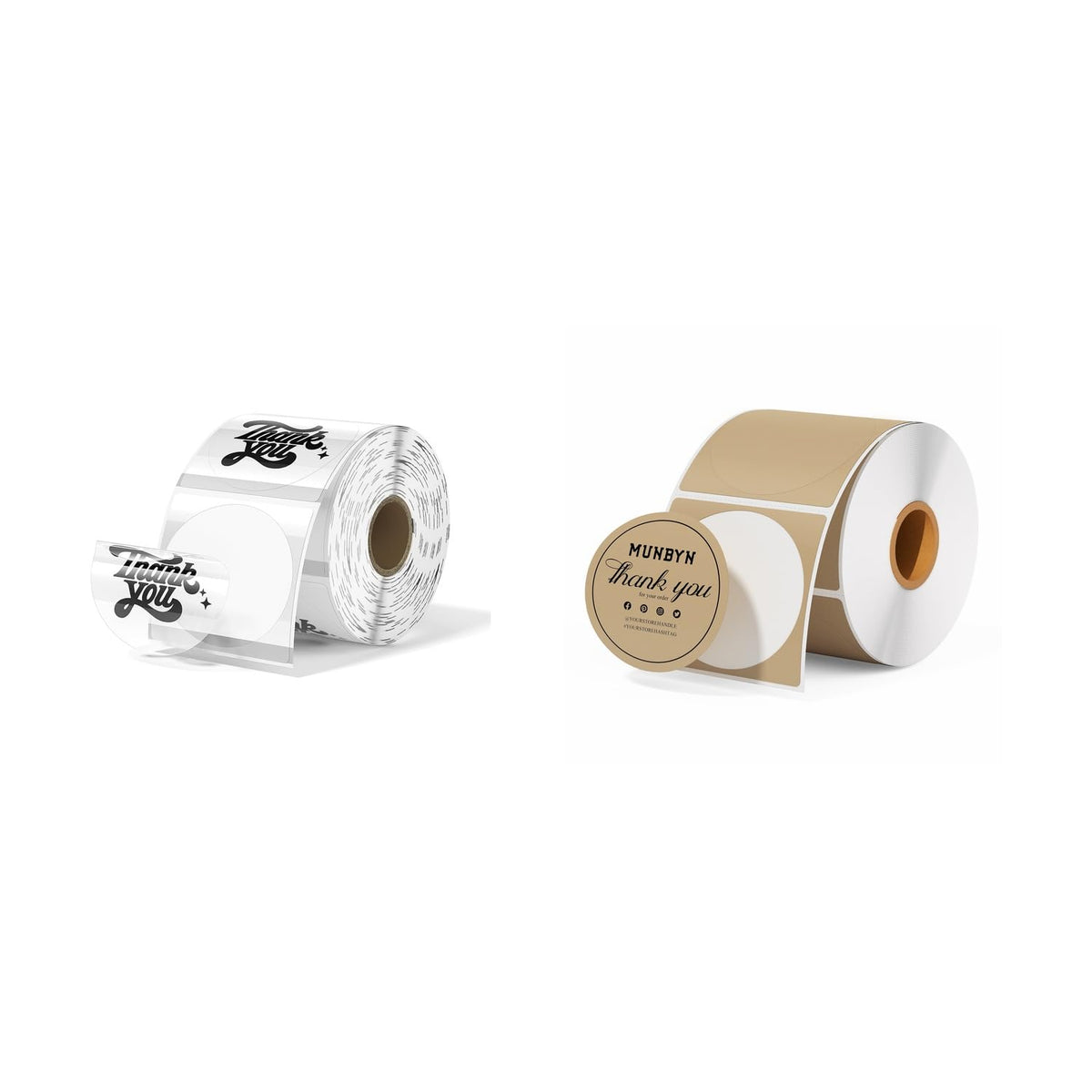 2" Transparent Round Thermal Labels 500 Labels/Roll+2" Brown Circle Thermal Labels 750 Labels/Roll