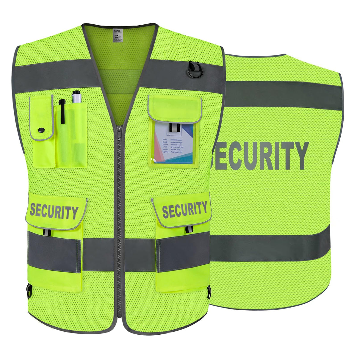 TCCFCCT Mesh Security Vest for Security Guard 9 Pockets High Visibility Reflective Safety Vest for Men Women, Durable Hi Vis Vest with Reinforced Sewing, Meets ANSI/ISEA, (G100S-Yellow, L) Mesh Yellow-bison 08 Large